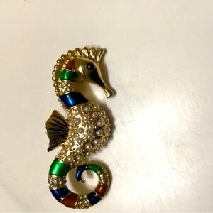 Seahorse, rhinestone brooch